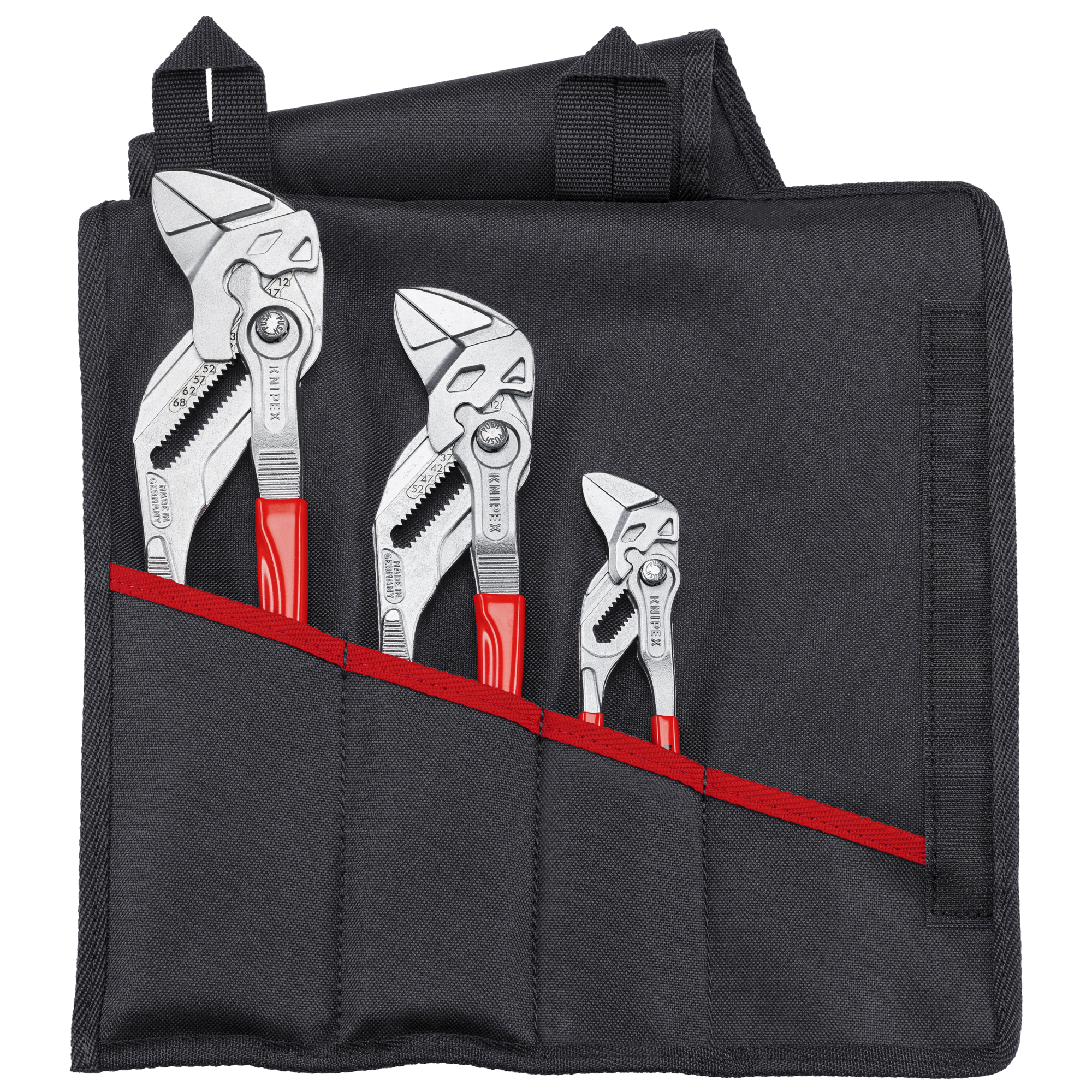 KNIPEX Pliers Wrench Set in Tool Roll - 3 Pcs, Steel, 6in., 10in. & 12in., Model# 00 19 55 S7